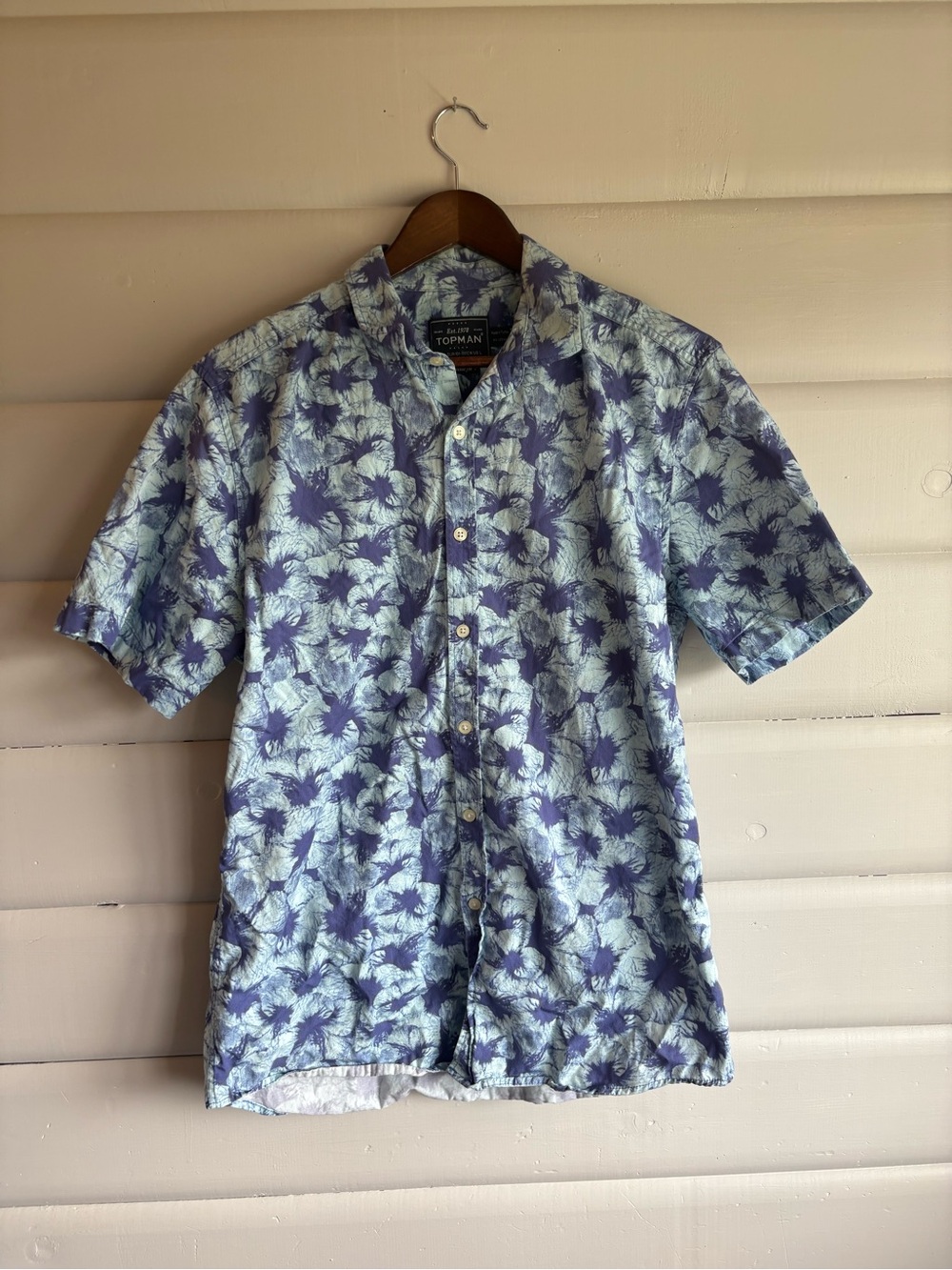 Topman Blue Floral Hawaiian Camp Shirt 100% Cotton Men’s Large